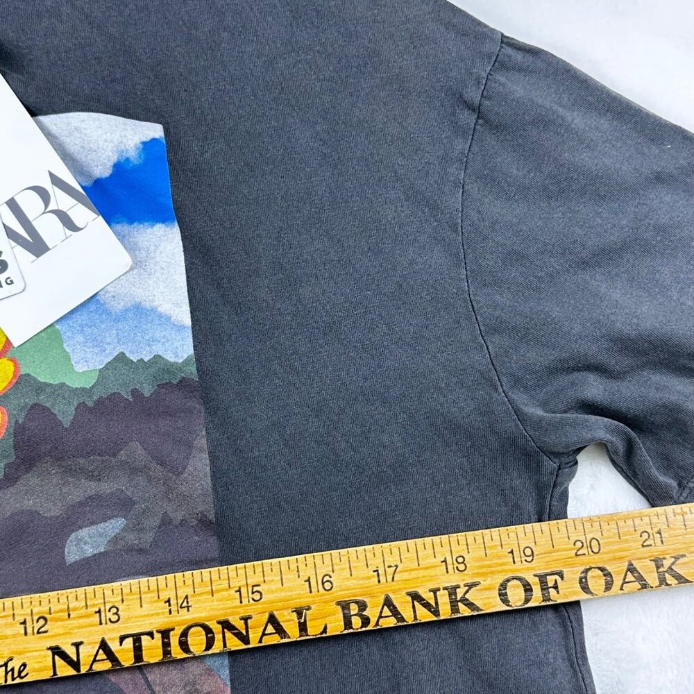 Zara Womens Distressed T-Shirt Sz S Big Bird Mona Lisa Graphic T-Shirt D.Gray - Picture 5 of 8